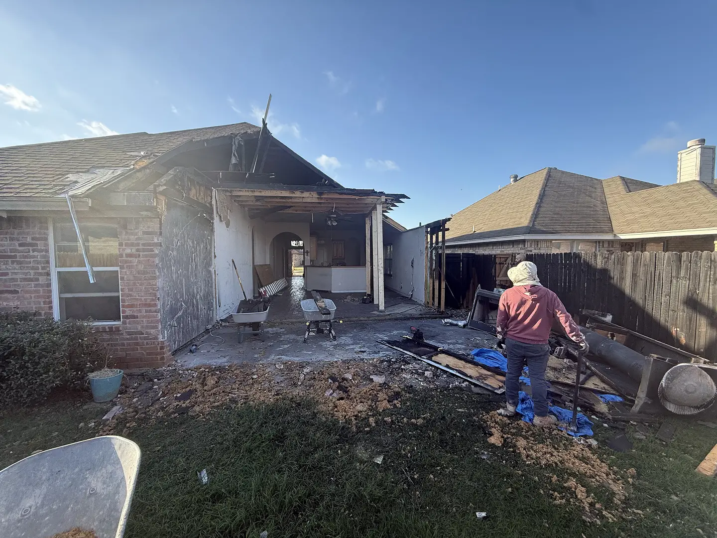 Exterior of a residential property prepared for professional fire damage restoration services.