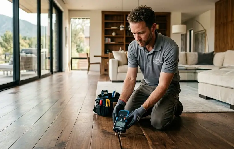 Homeowner identifying an early sign of moisture damage during a home inspection.